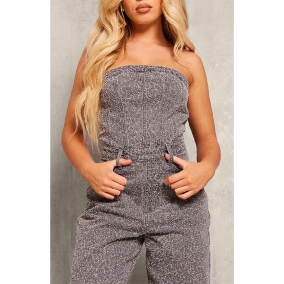 PrettyLittleThing Grey Straight Leg Corset Jumpsuit - Picture 3 of 3